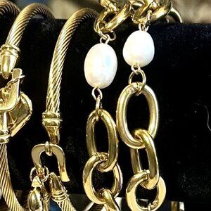 KMK Baroque Pearl Gold Oval Link Bracelet